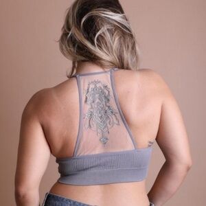 Gray Racerback Lace Tattoo Bra XL -2X